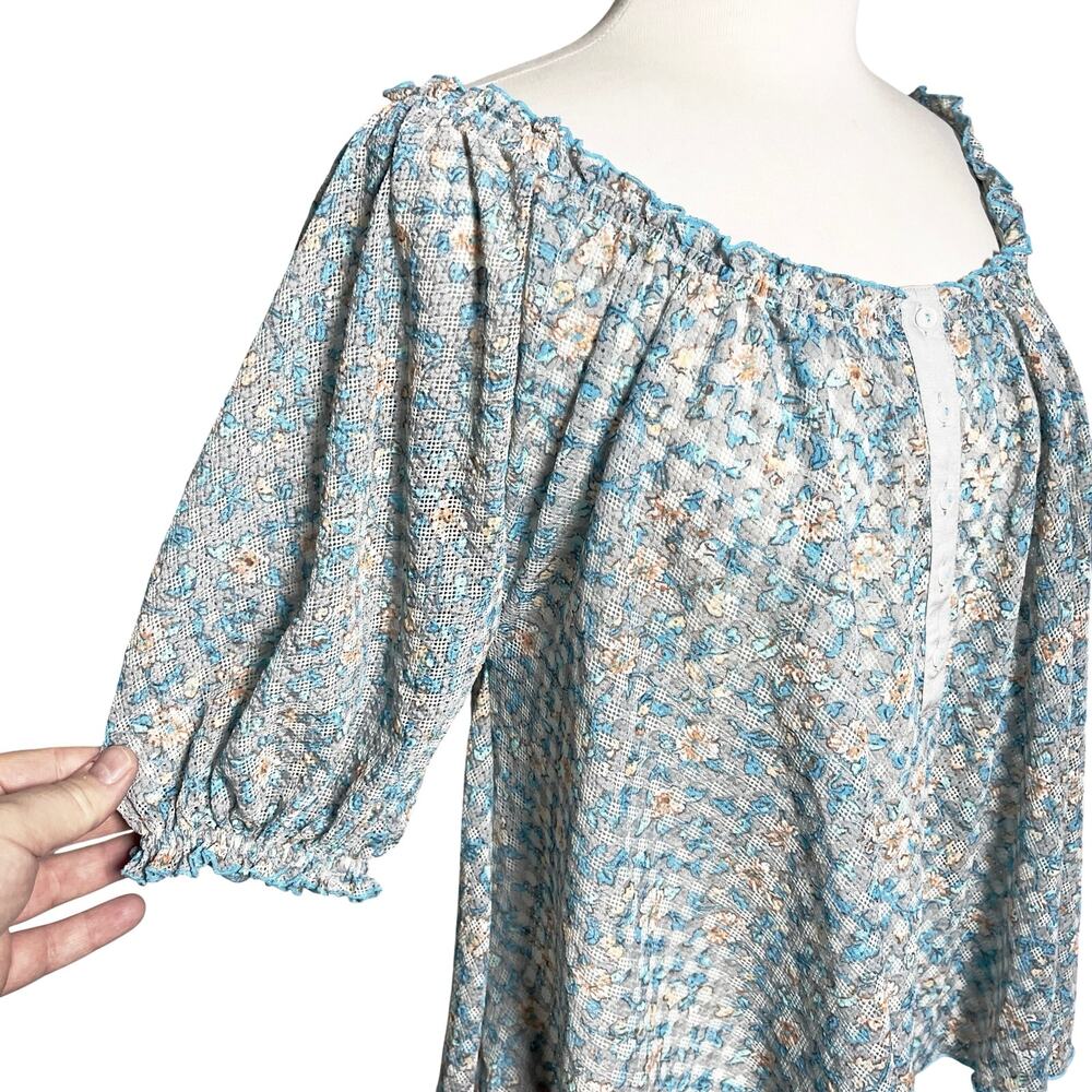 NWT FREE PEOPLE Women’s Astra Floral Print Mesh Peasant Top Medium - Picture 5 of 7